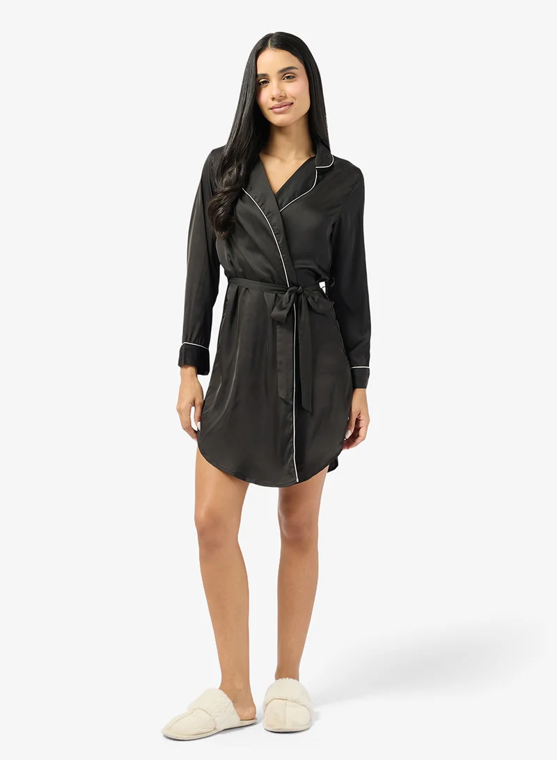 Ginger Satin Resort Collar Robe with Contrast Trim